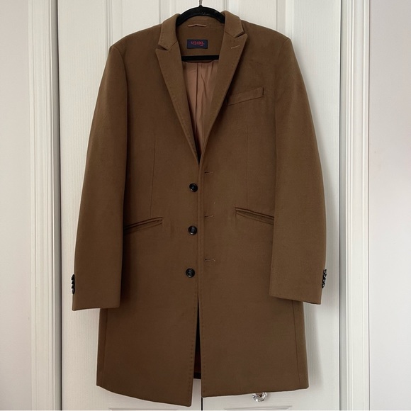 NWOT Vizoni Uomo Camel Tan Wool Coat Peacoat Single Breasted - Picture 4 of 8
